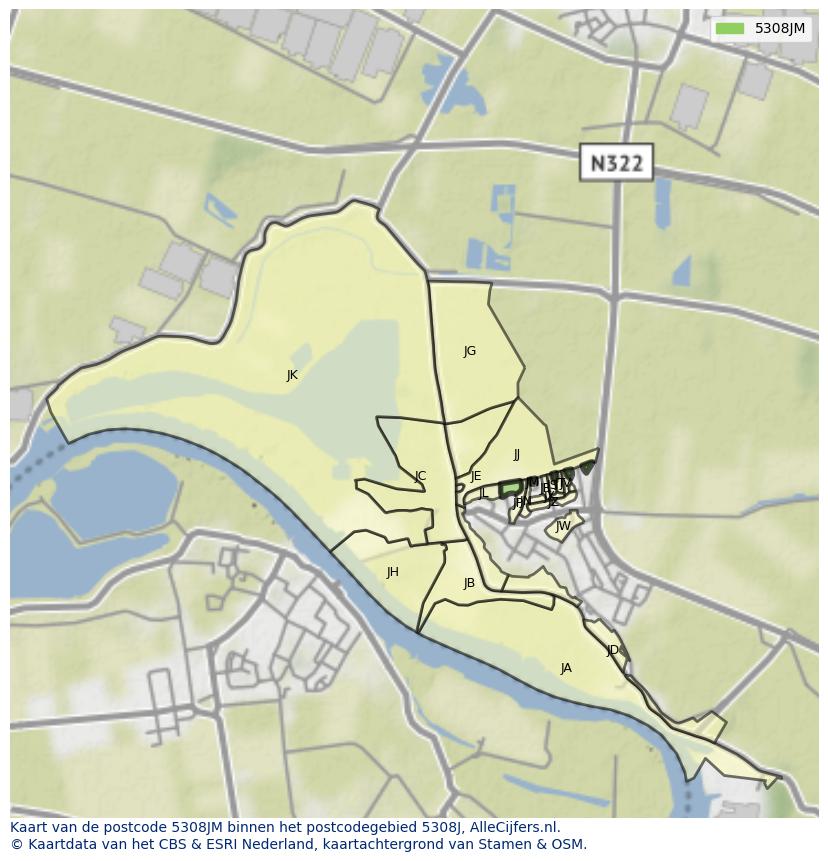 Afbeelding van het postcodegebied 5308 JM op de kaart.