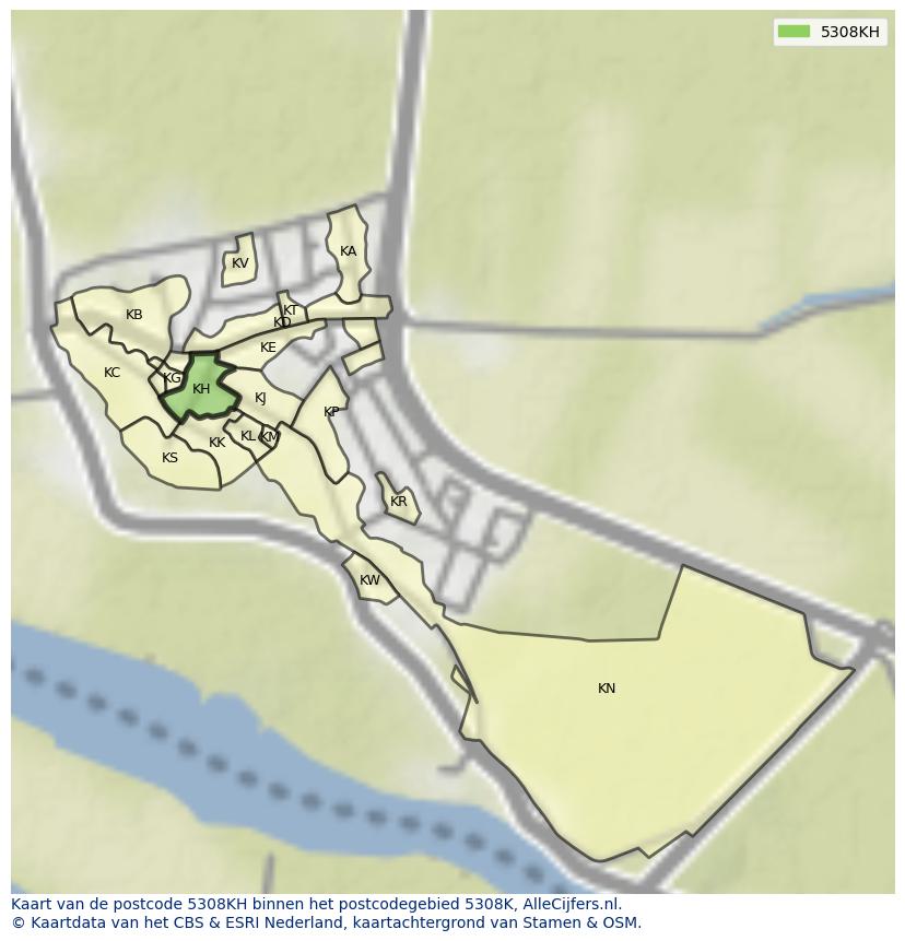Afbeelding van het postcodegebied 5308 KH op de kaart.