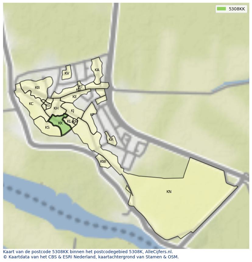 Afbeelding van het postcodegebied 5308 KK op de kaart.