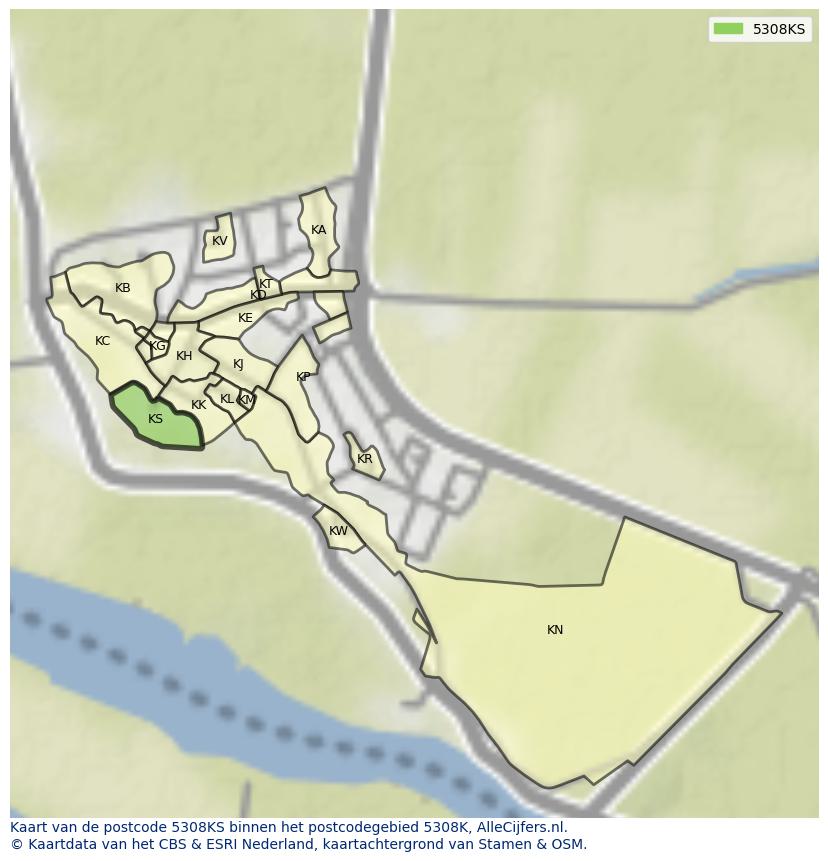 Afbeelding van het postcodegebied 5308 KS op de kaart.