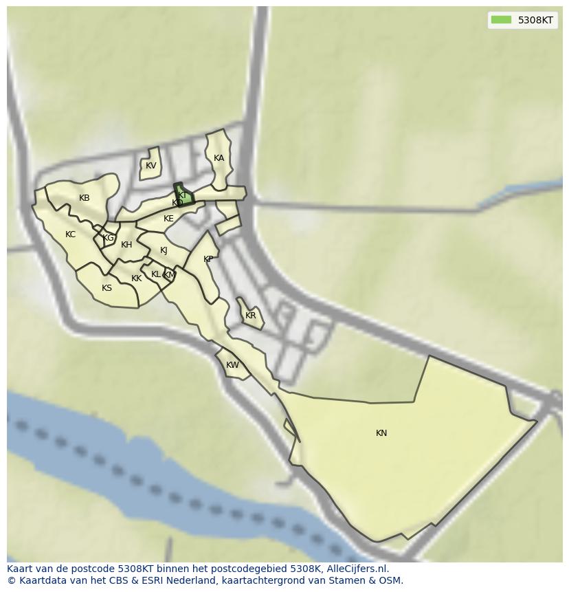 Afbeelding van het postcodegebied 5308 KT op de kaart.