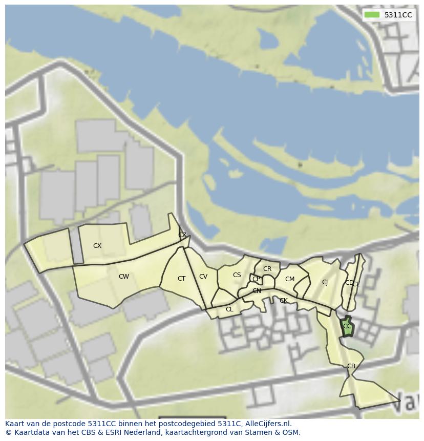 Afbeelding van het postcodegebied 5311 CC op de kaart.
