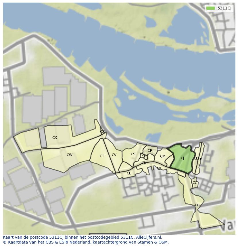 Afbeelding van het postcodegebied 5311 CJ op de kaart.