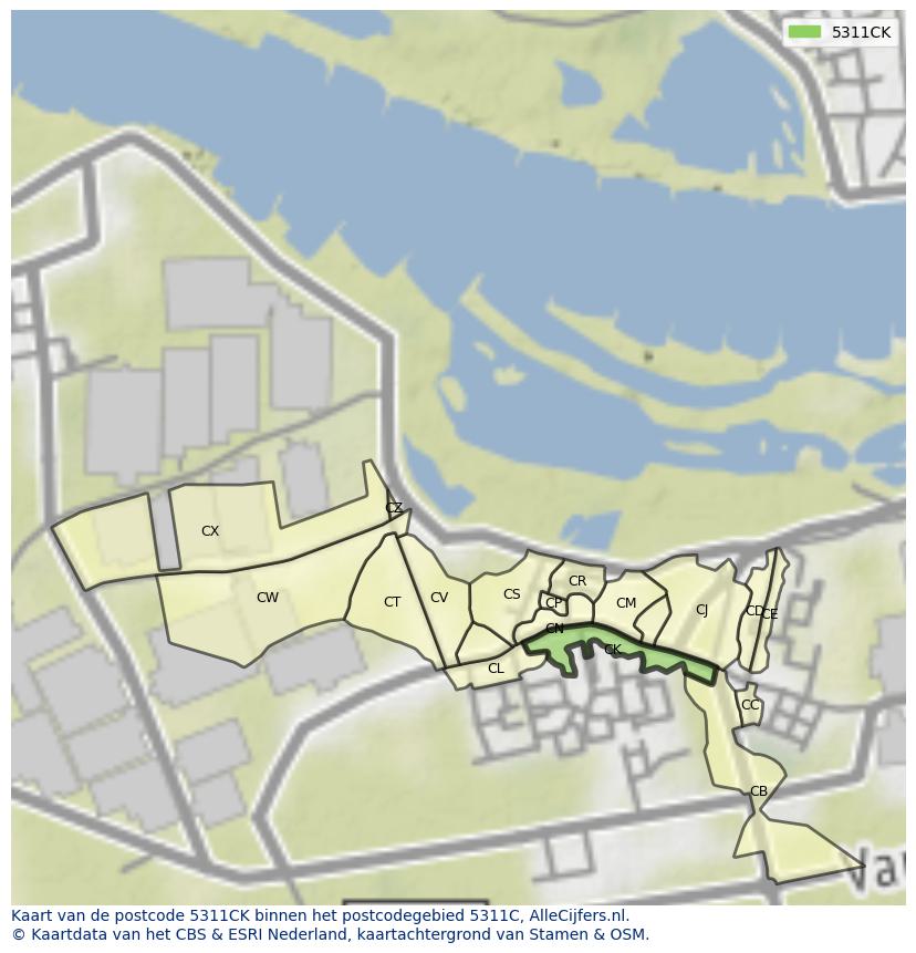 Afbeelding van het postcodegebied 5311 CK op de kaart.