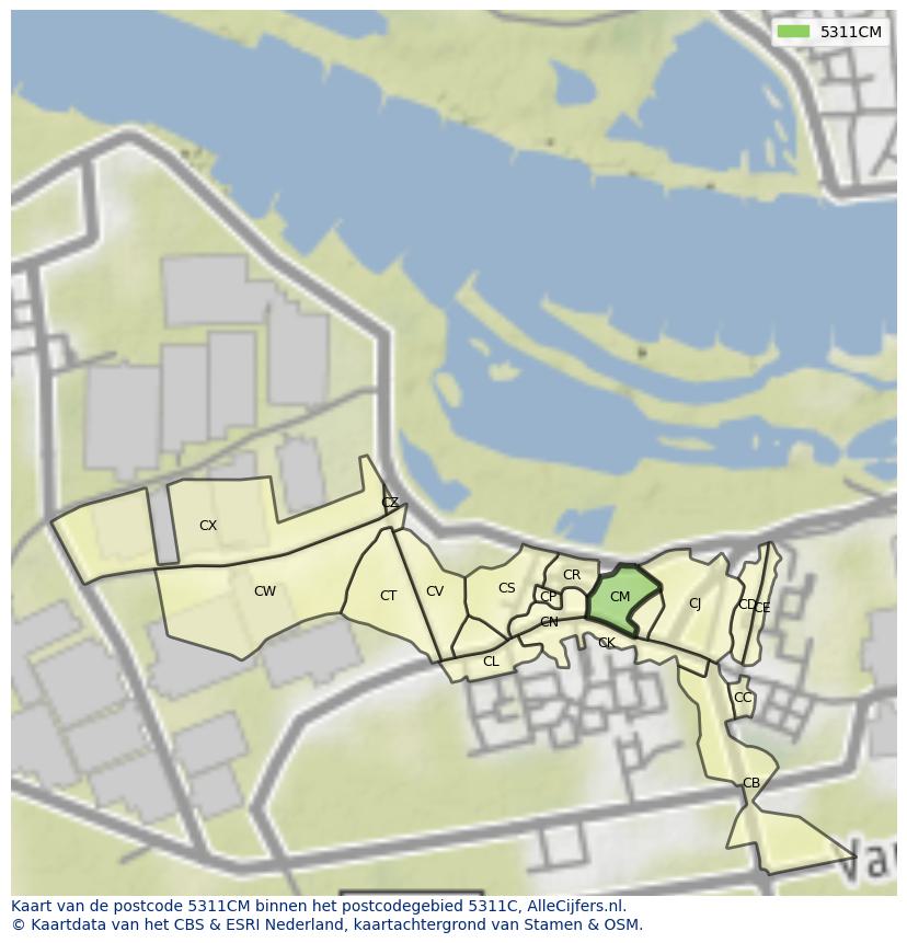 Afbeelding van het postcodegebied 5311 CM op de kaart.