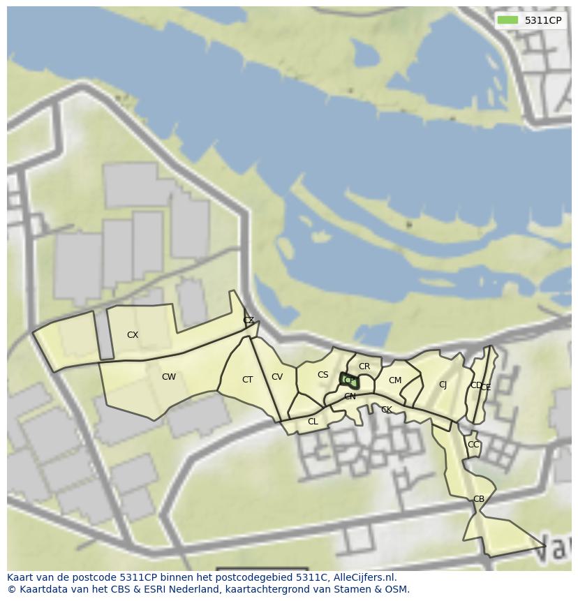 Afbeelding van het postcodegebied 5311 CP op de kaart.