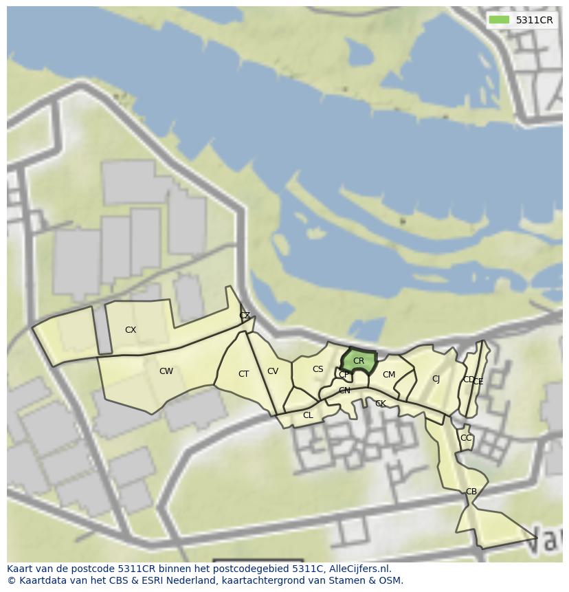 Afbeelding van het postcodegebied 5311 CR op de kaart.
