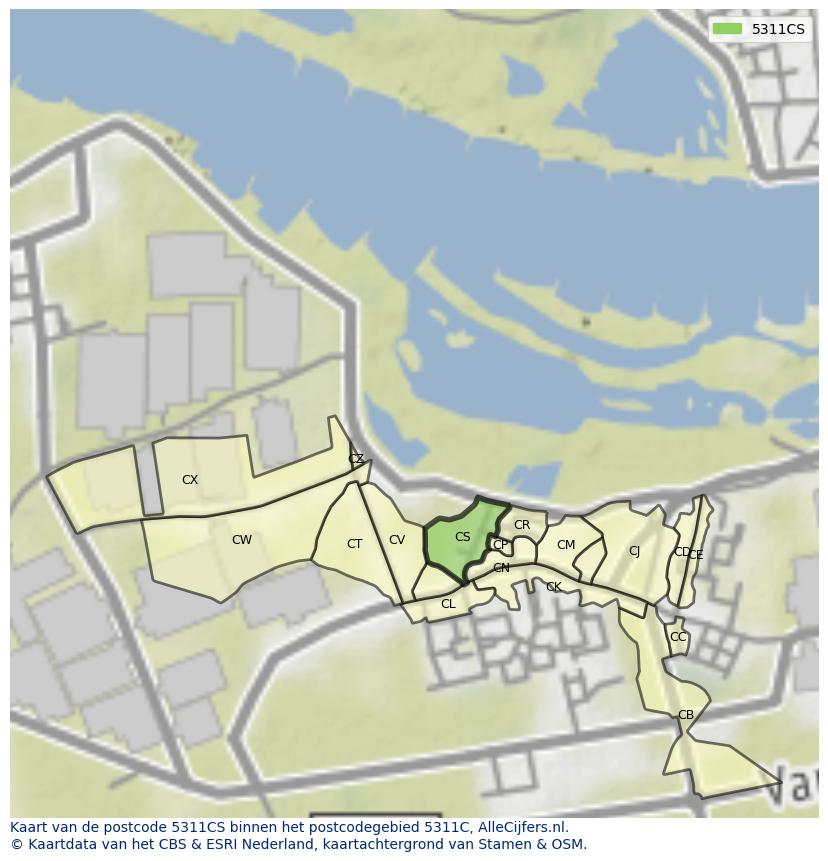 Afbeelding van het postcodegebied 5311 CS op de kaart.