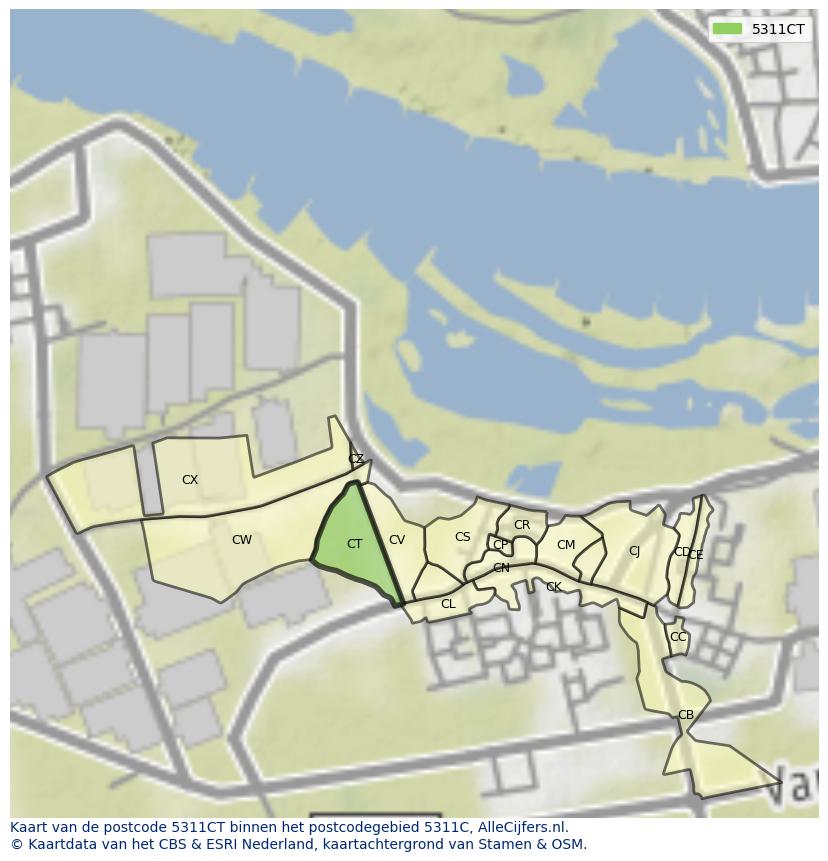 Afbeelding van het postcodegebied 5311 CT op de kaart.