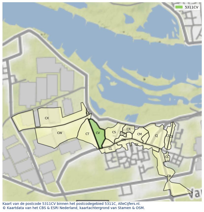 Afbeelding van het postcodegebied 5311 CV op de kaart.