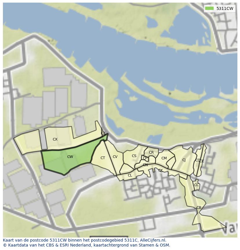 Afbeelding van het postcodegebied 5311 CW op de kaart.
