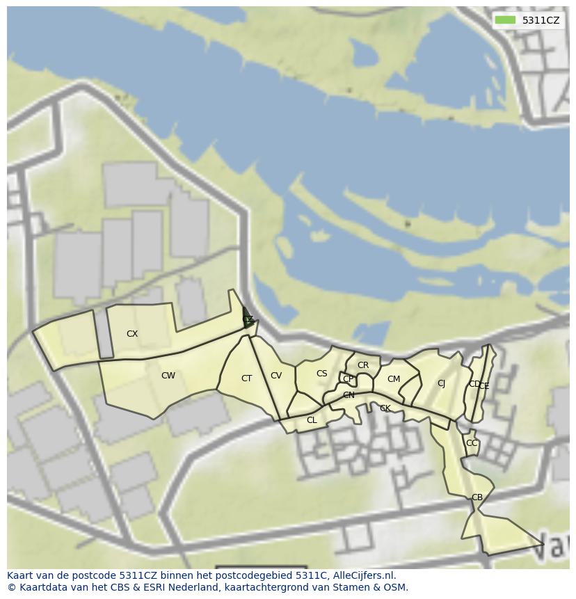 Afbeelding van het postcodegebied 5311 CZ op de kaart.