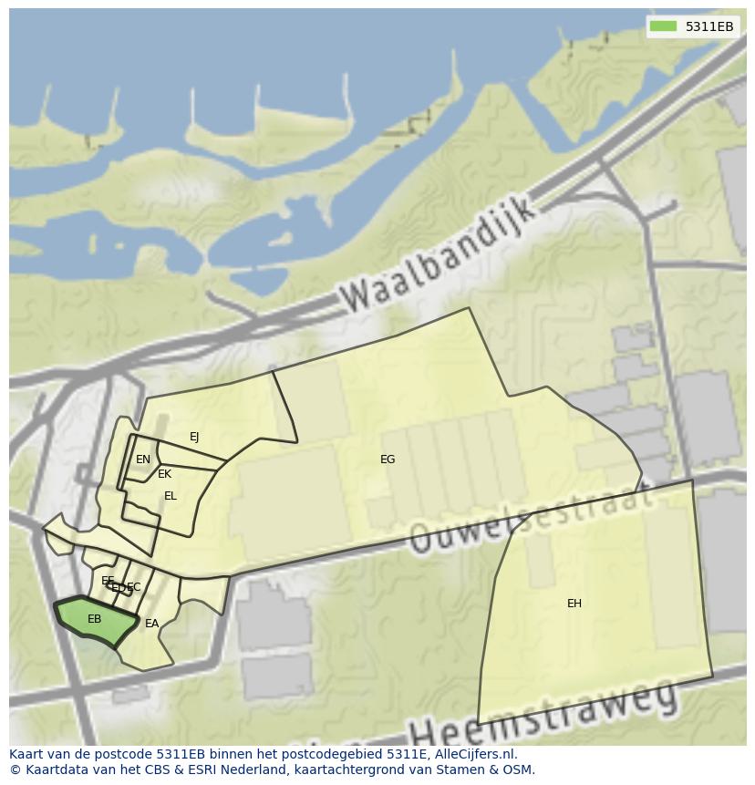 Afbeelding van het postcodegebied 5311 EB op de kaart.