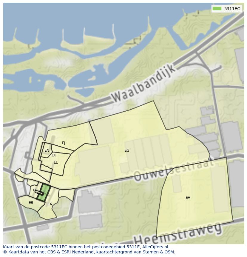 Afbeelding van het postcodegebied 5311 EC op de kaart.