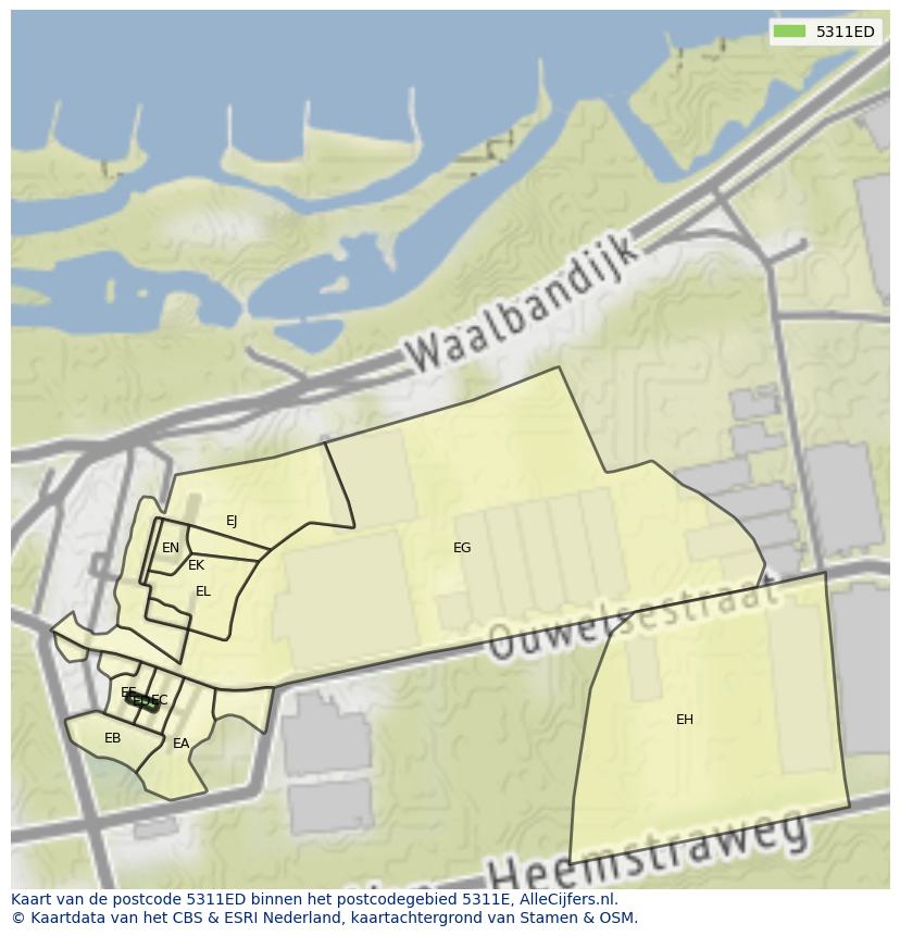 Afbeelding van het postcodegebied 5311 ED op de kaart.