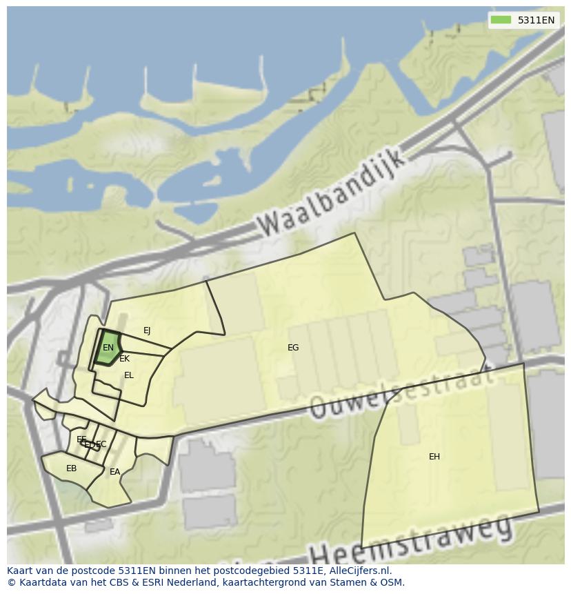 Afbeelding van het postcodegebied 5311 EN op de kaart.