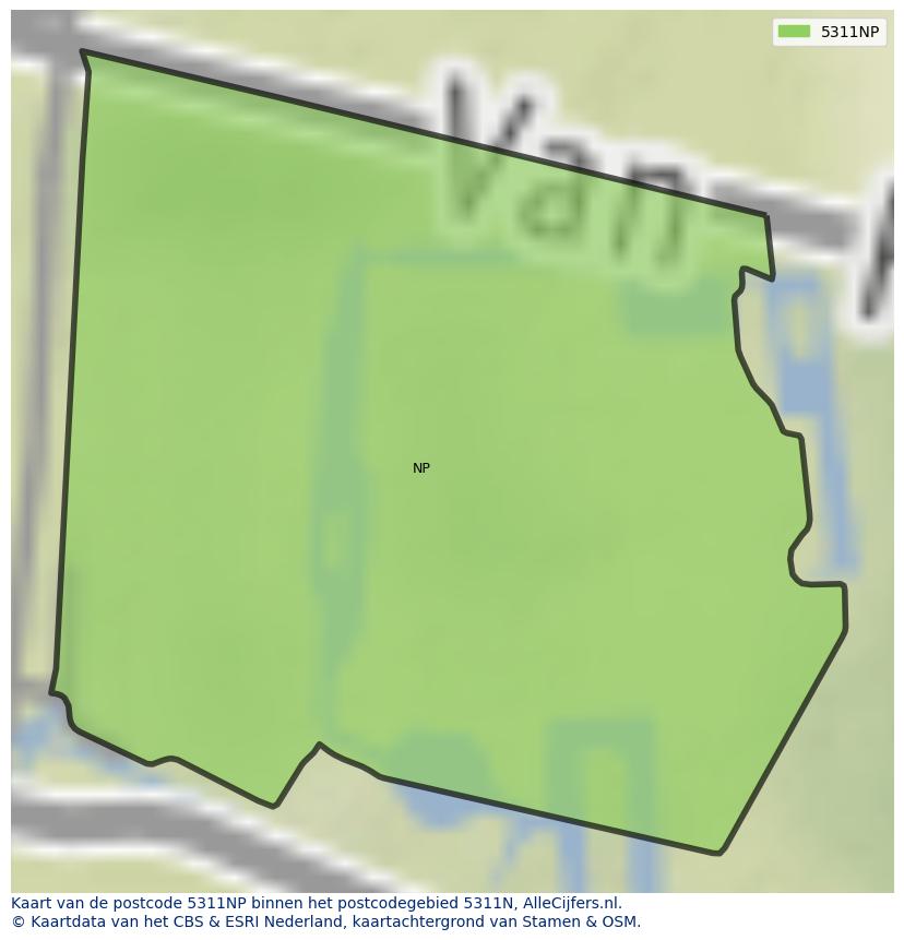 Afbeelding van het postcodegebied 5311 NP op de kaart.