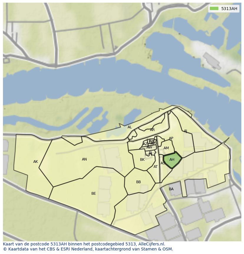 Afbeelding van het postcodegebied 5313 AH op de kaart.