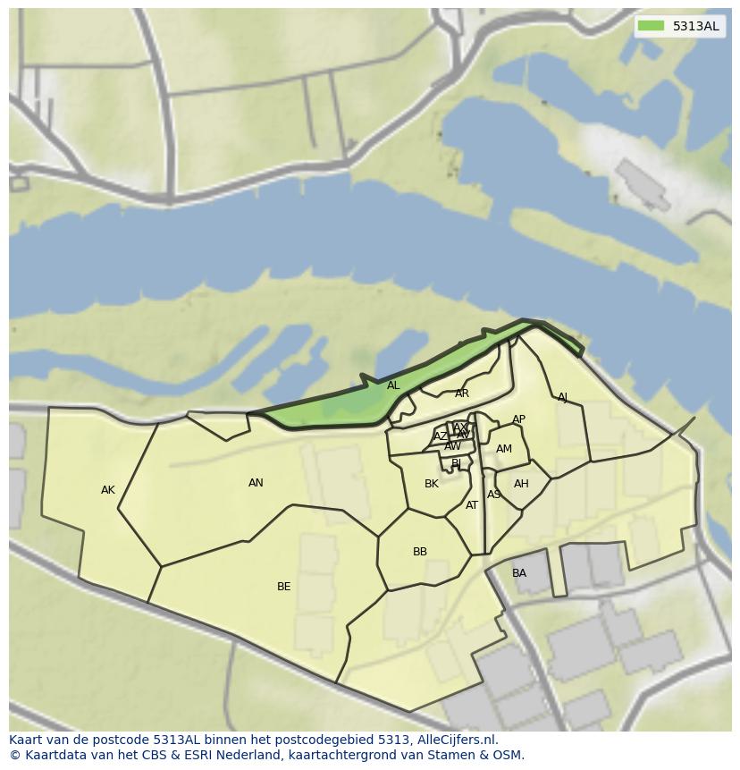 Afbeelding van het postcodegebied 5313 AL op de kaart.