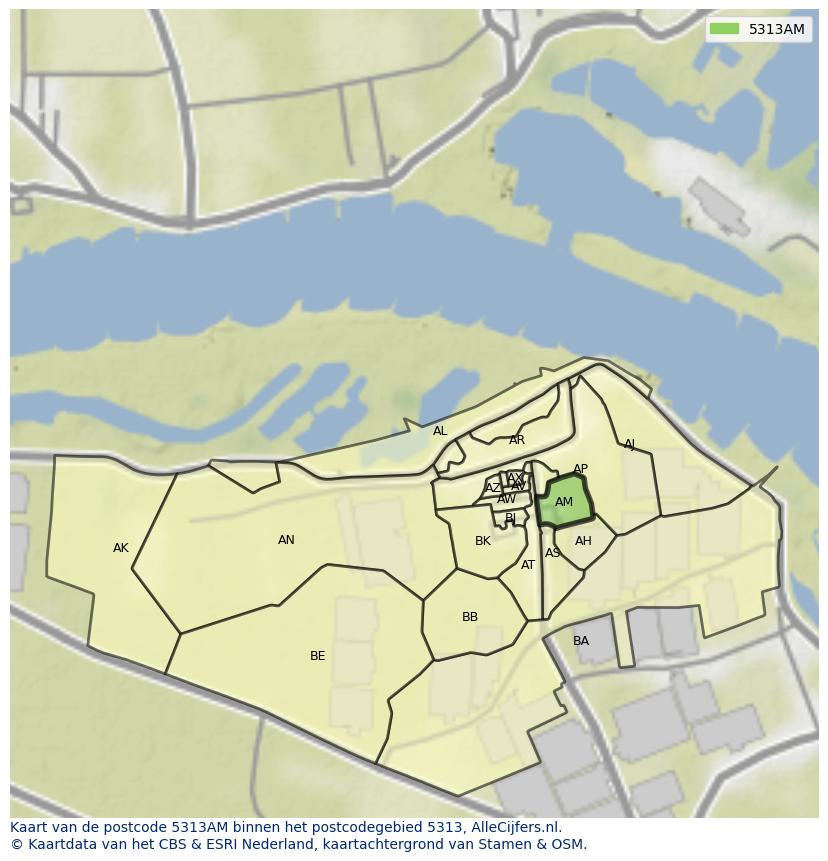 Afbeelding van het postcodegebied 5313 AM op de kaart.