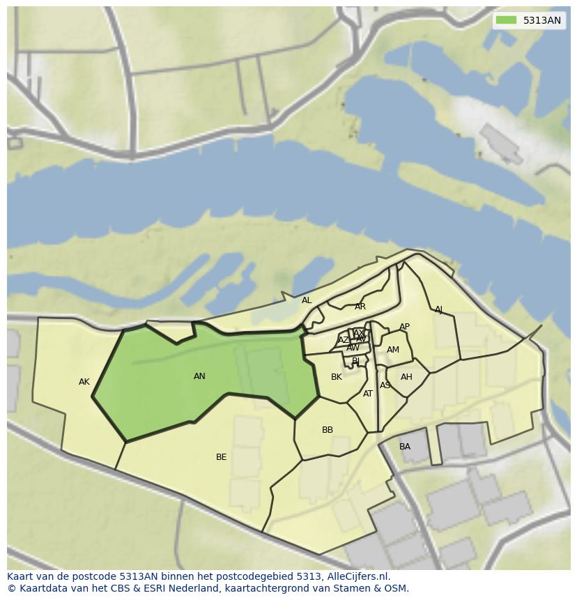 Afbeelding van het postcodegebied 5313 AN op de kaart.