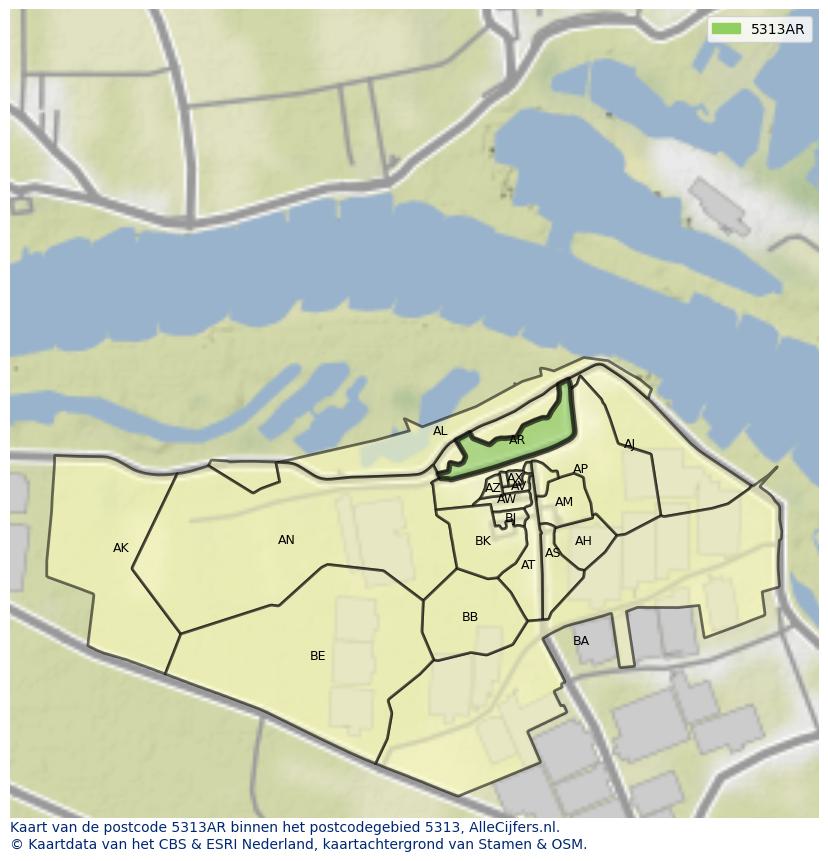 Afbeelding van het postcodegebied 5313 AR op de kaart.