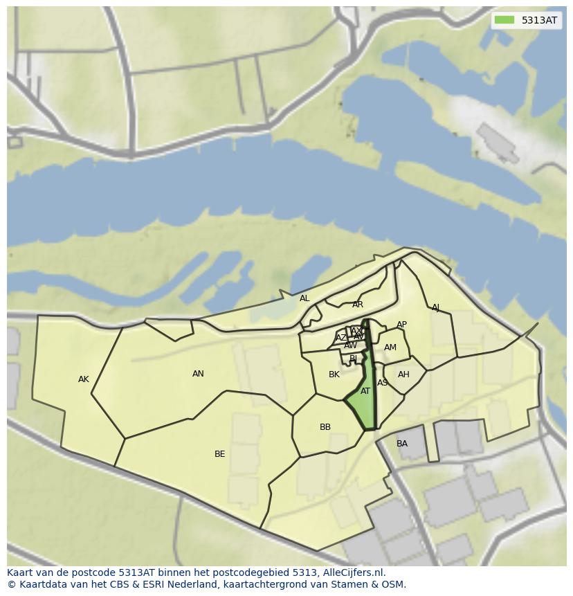 Afbeelding van het postcodegebied 5313 AT op de kaart.