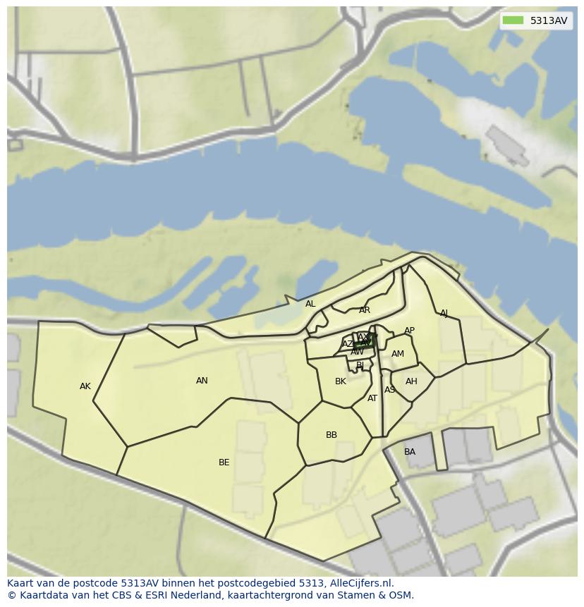Afbeelding van het postcodegebied 5313 AV op de kaart.
