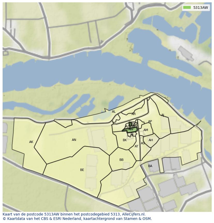 Afbeelding van het postcodegebied 5313 AW op de kaart.