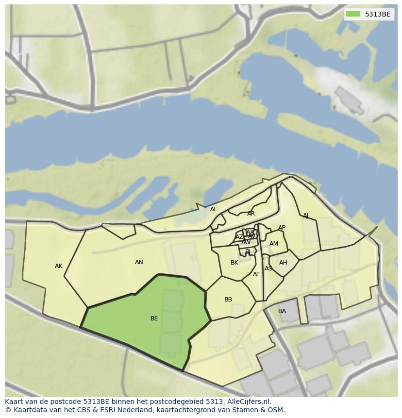 Afbeelding van het postcodegebied 5313 BE op de kaart.