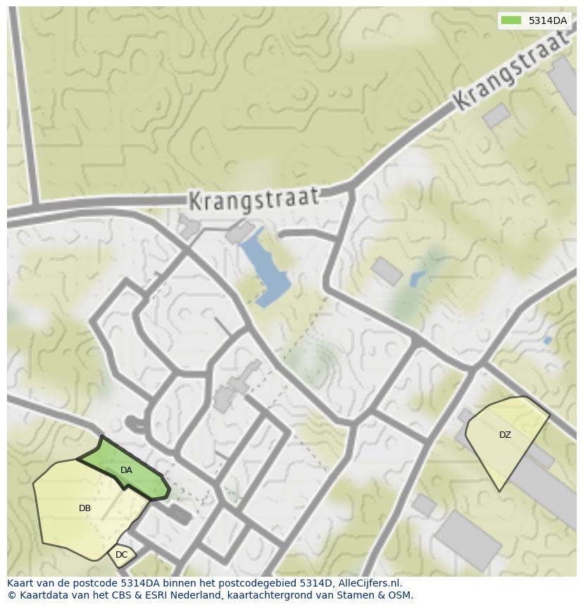 Afbeelding van het postcodegebied 5314 DA op de kaart.