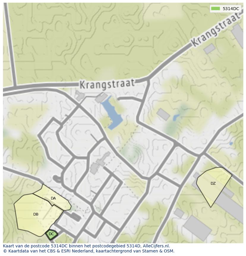 Afbeelding van het postcodegebied 5314 DC op de kaart.