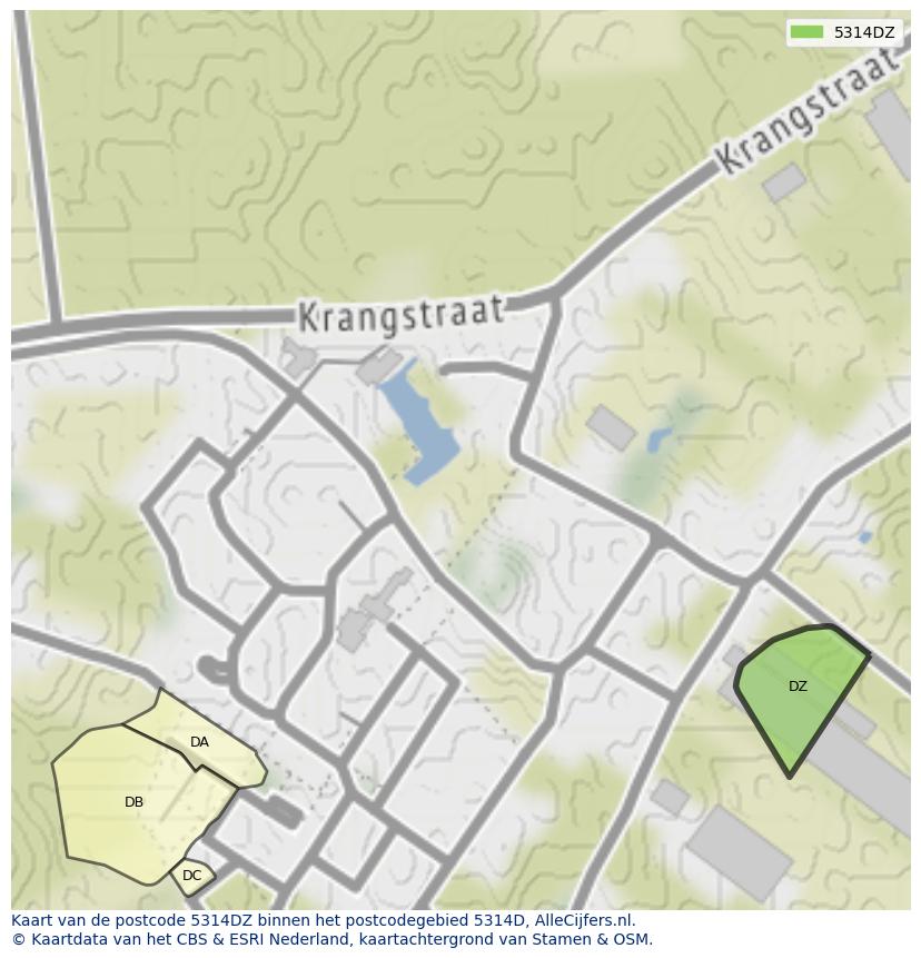 Afbeelding van het postcodegebied 5314 DZ op de kaart.