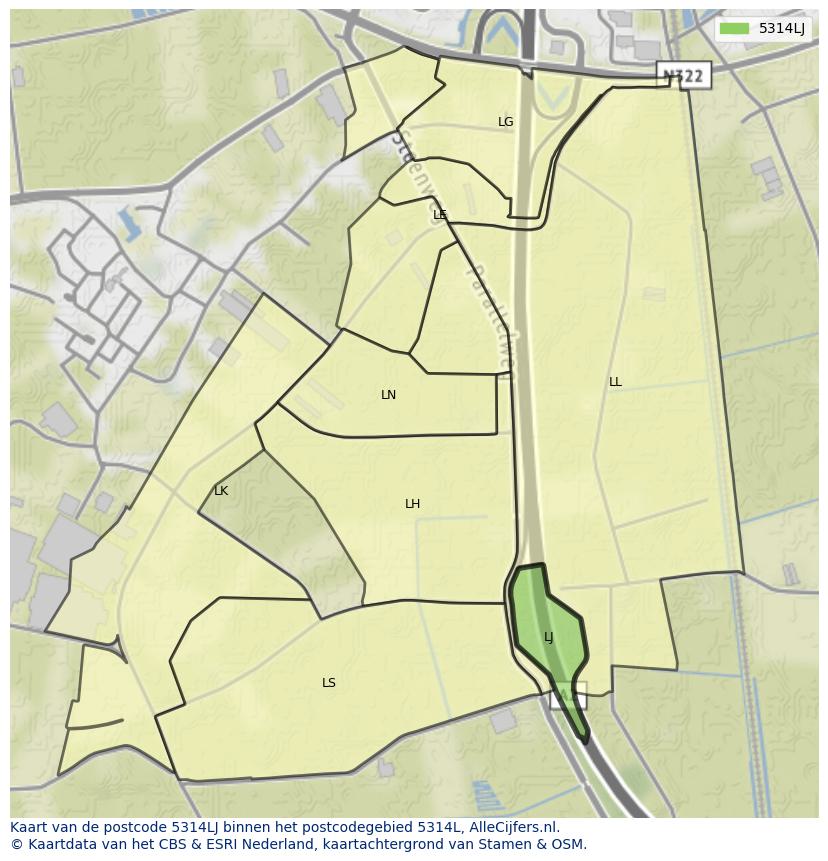 Afbeelding van het postcodegebied 5314 LJ op de kaart.