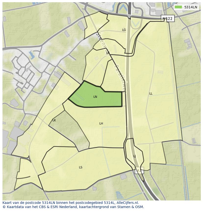 Afbeelding van het postcodegebied 5314 LN op de kaart.