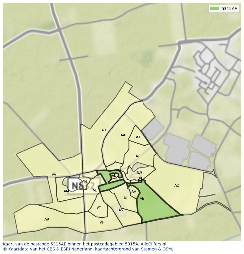 Afbeelding van het postcodegebied 5315 AE op de kaart.
