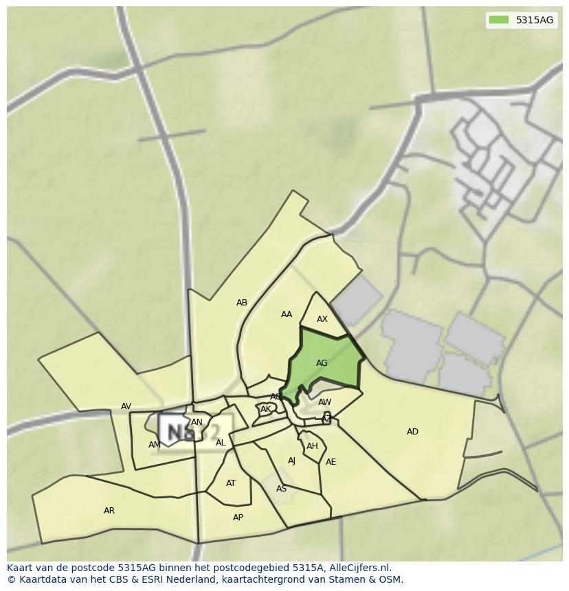 Afbeelding van het postcodegebied 5315 AG op de kaart.