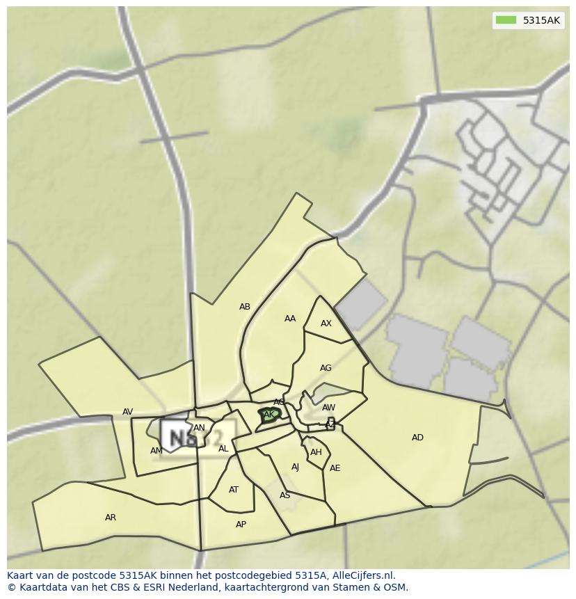 Afbeelding van het postcodegebied 5315 AK op de kaart.