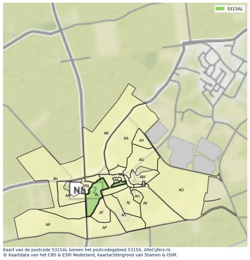 Afbeelding van het postcodegebied 5315 AL op de kaart.