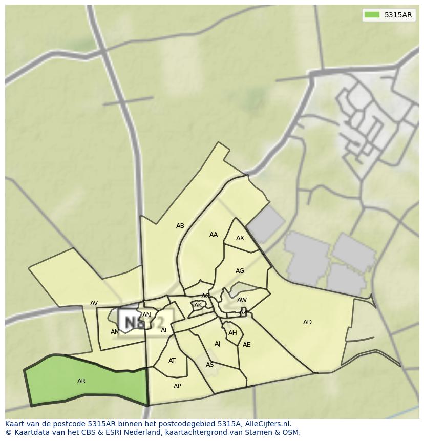 Afbeelding van het postcodegebied 5315 AR op de kaart.