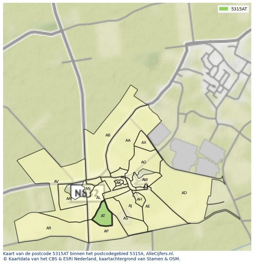 Afbeelding van het postcodegebied 5315 AT op de kaart.
