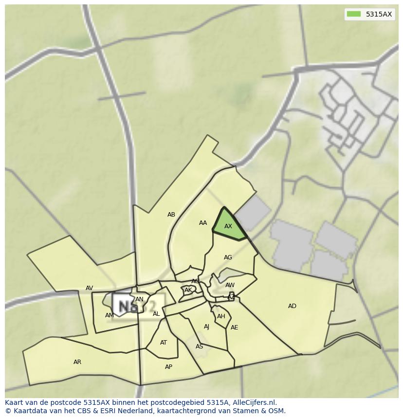 Afbeelding van het postcodegebied 5315 AX op de kaart.