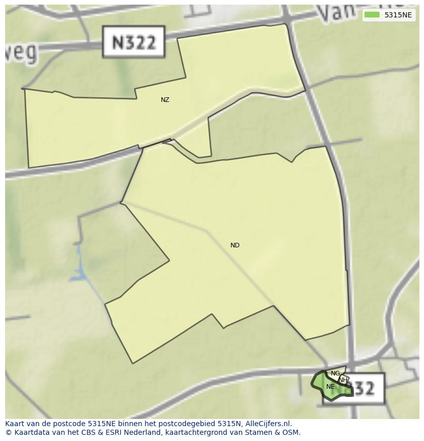 Afbeelding van het postcodegebied 5315 NE op de kaart.