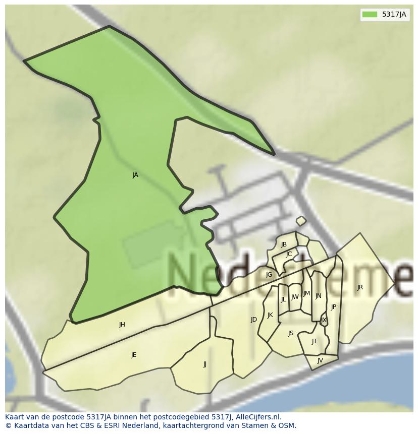 Afbeelding van het postcodegebied 5317 JA op de kaart.