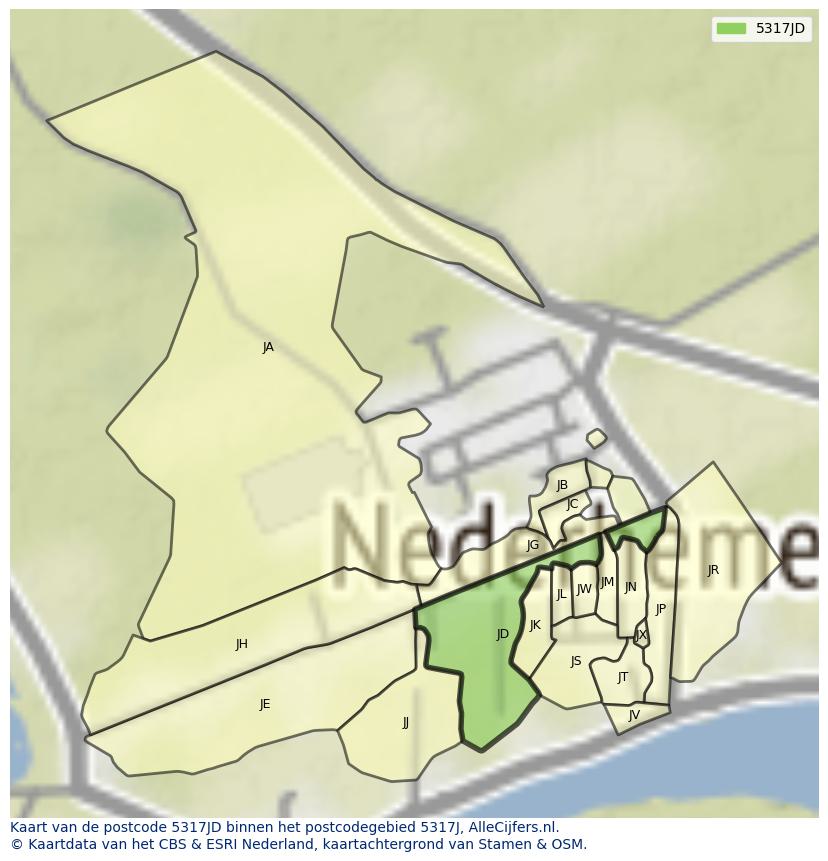 Afbeelding van het postcodegebied 5317 JD op de kaart.