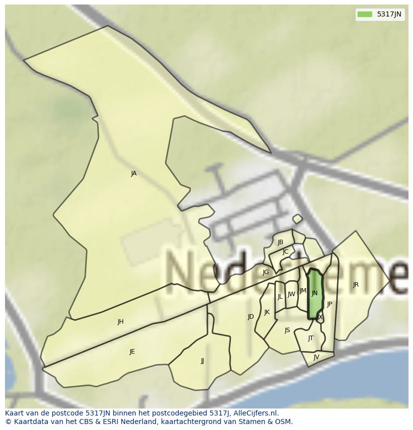 Afbeelding van het postcodegebied 5317 JN op de kaart.