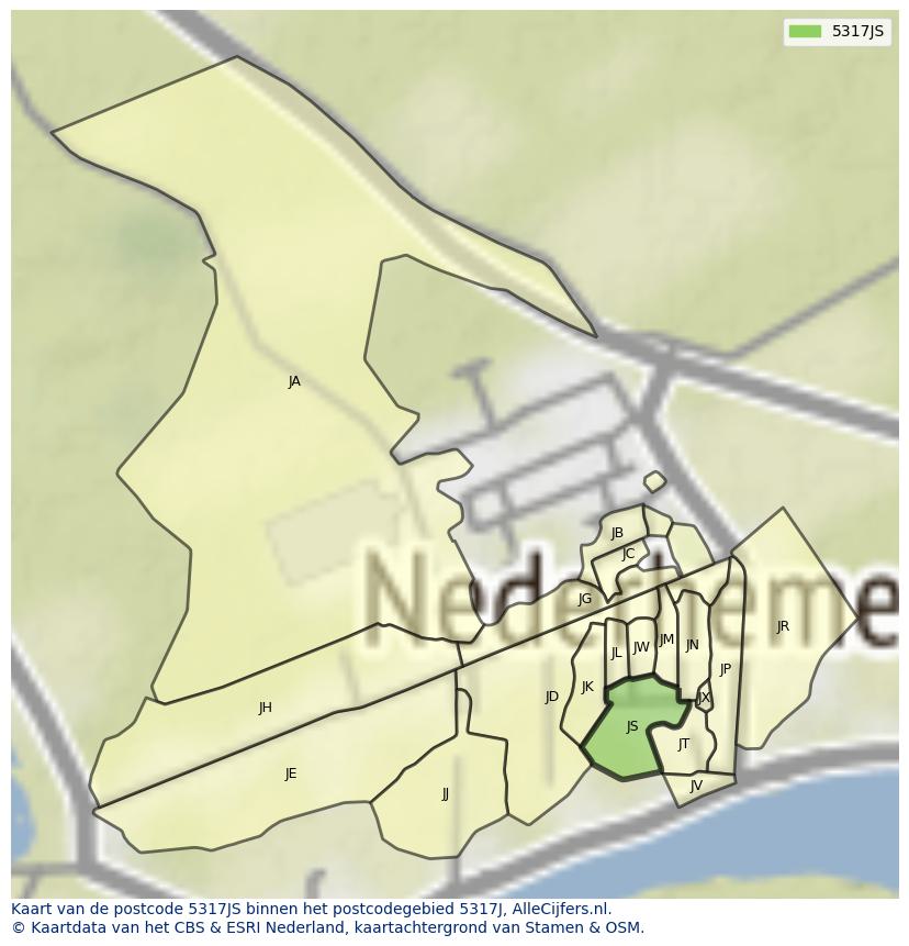 Afbeelding van het postcodegebied 5317 JS op de kaart.