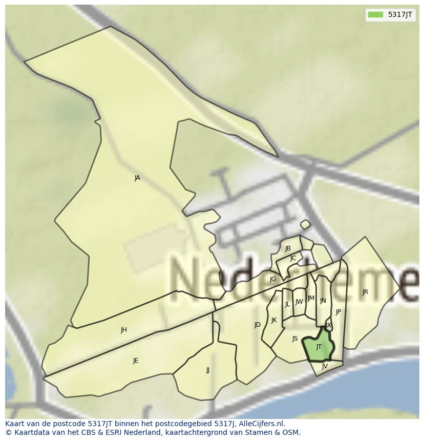 Afbeelding van het postcodegebied 5317 JT op de kaart.