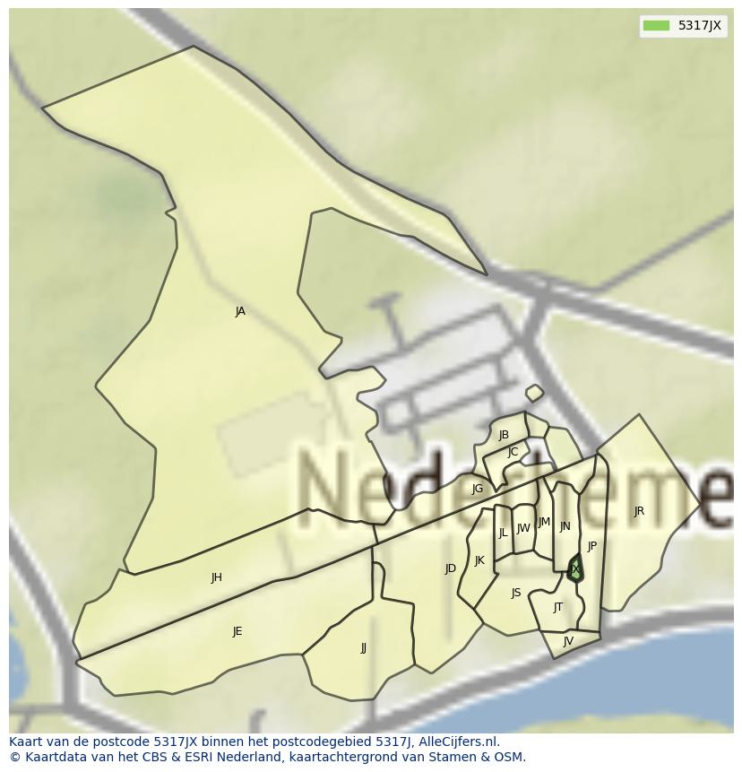 Afbeelding van het postcodegebied 5317 JX op de kaart.