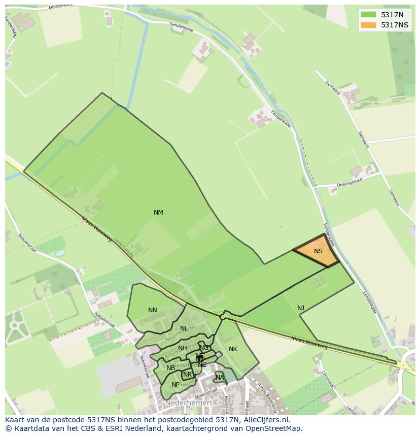 Afbeelding van het postcodegebied 5317 NS op de kaart.